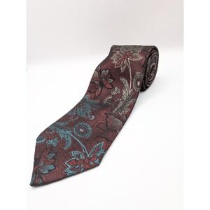 Oscar de la Renta Studio Mens Silk Blend Jacquard Floral Burgundy Tie